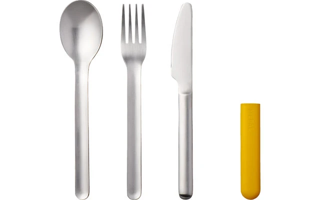 Mepal Bloom Stainless Steel Cutlery Set Incl. Plastic Cover 3 Pcs Pebble Yellow 4 Mepal Bloom Stainless Steel Cutlery Set Incl. Plastic Cover 3 Pcs Pebble Yellow - Image 2