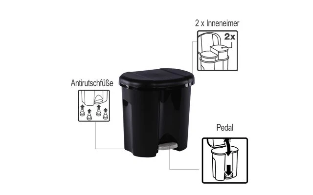 Rotho Waste Bin Duo 2 X 10 Liters Black 3 Rotho Waste Bin Duo 2 X 10 Liters Black