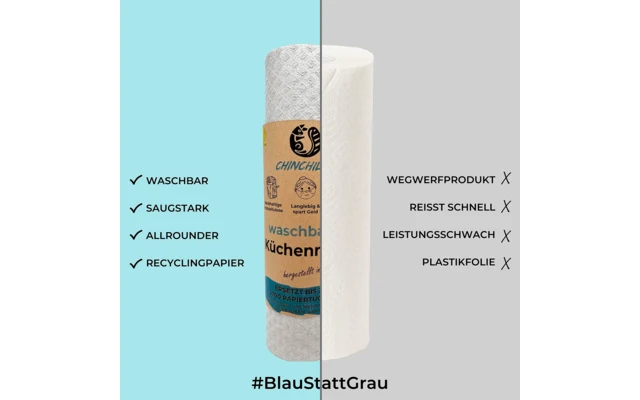 Chinchilla Washable Kitchen Roll Wood Cellulose And Cotton Gray 7 Chinchilla Washable Kitchen Roll Wood Cellulose And Cotton Gray - Image 5